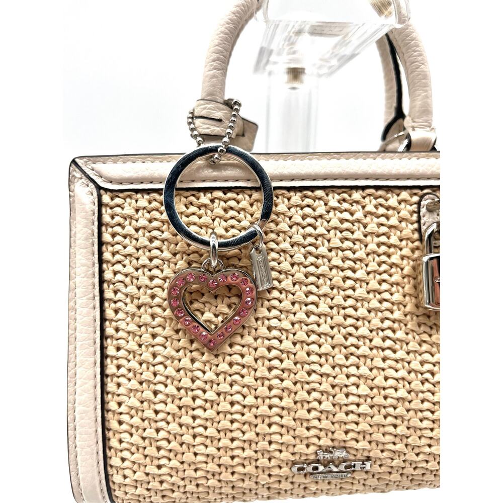 COACH Bag Charm Key Chain, Pink Rhinestone Crystal Heart - Picture 4 of 7